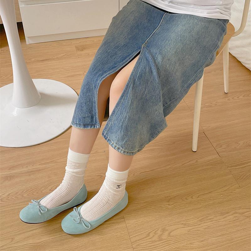 Woman Ultra Thin Version  Ins Bow Solid Color Mesh Mid Tube Breathable Socks Black White Grey Girl  Style Sweet Socks