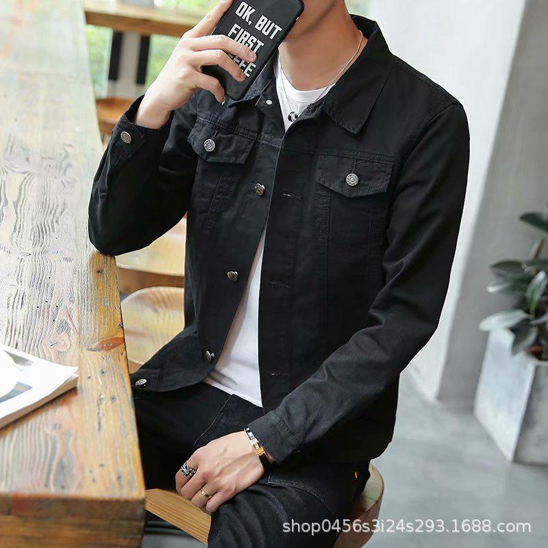 

Молодежная джинсовая куртка в корейском стиле для учеников средних и старших классов - модное мужское пальто на весну и осень XXL чёрный