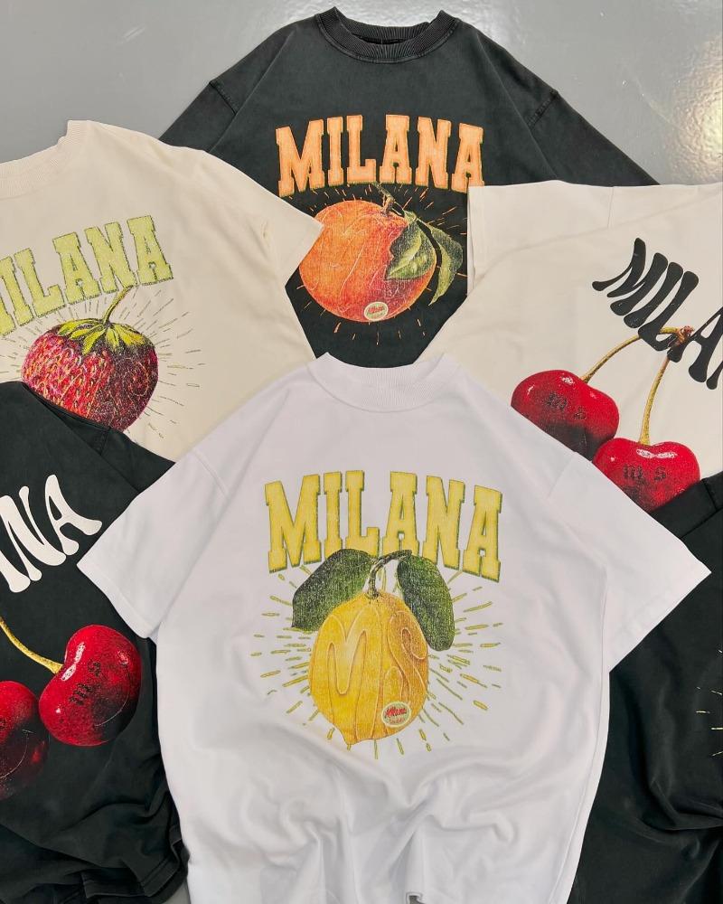 

High street fruit letter print short sleeve oversized cotton T-shirt Men Y2k Street style summer top Harajuku loose couple shirt 3XL