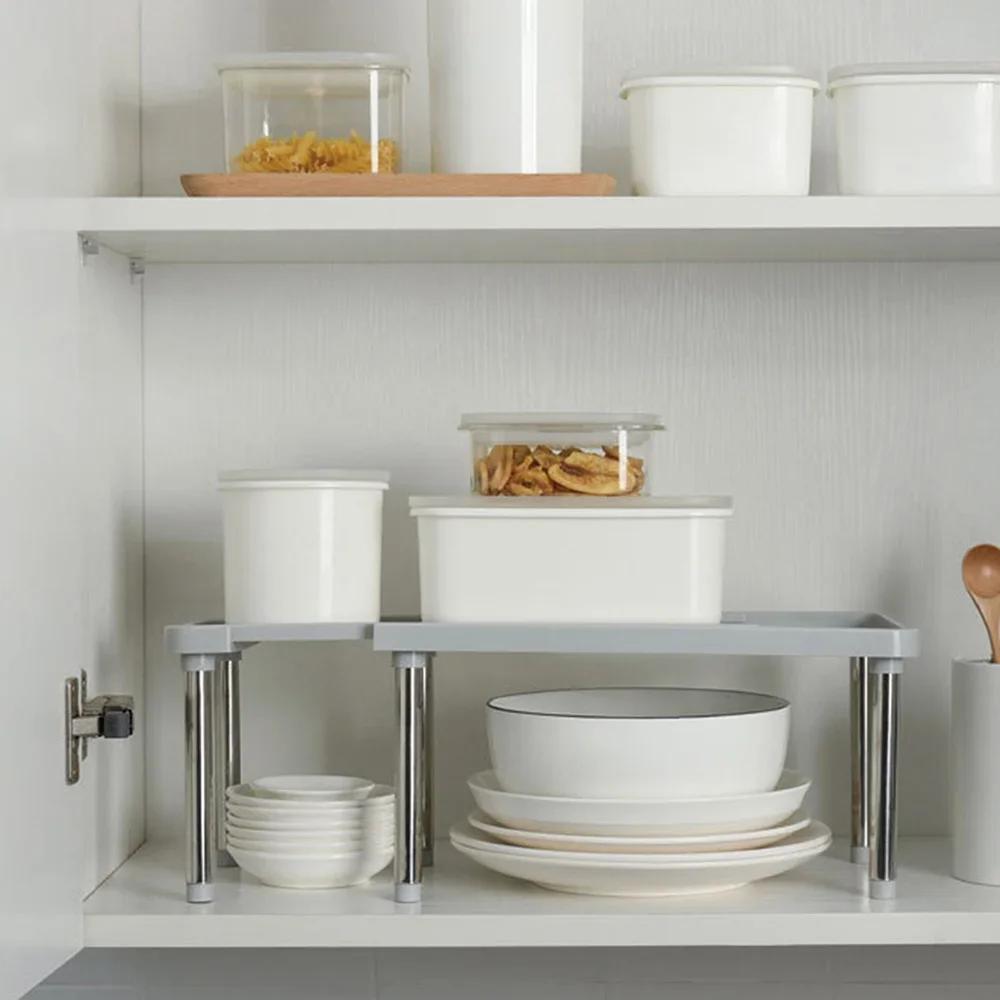 Desktop Double-Layer Storage Shelf Adjustable Stackable PP Organizer Rack Suitable for Office Living Room Bedroom Kitchen Spice