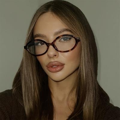 1pc Women'S Oval Frame Glasses, Sexy Retro Elegant Casual Temperament Spectacles for Daily Commute Party Street Style