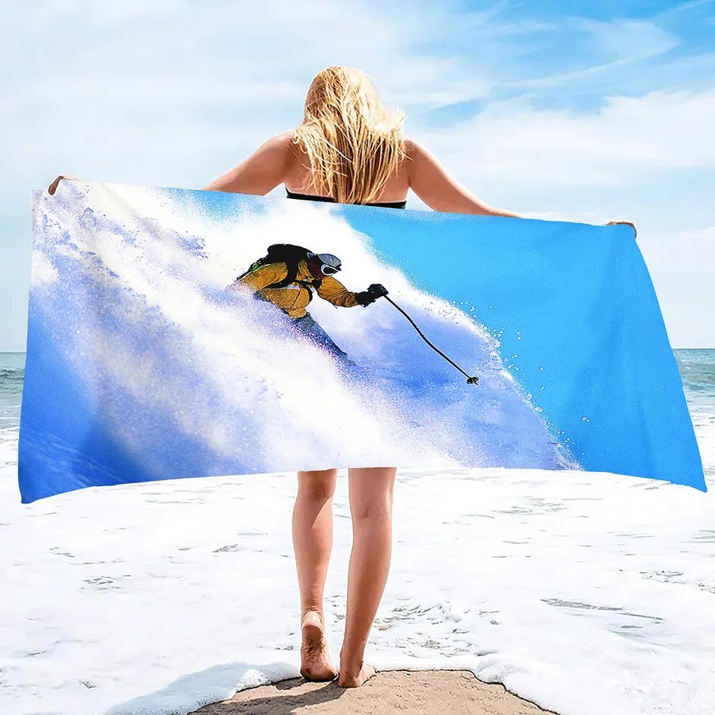 Beach Towel, Ski Print Beach Towel Oversized,Sand Free Microfiber Beach Towel Lightweight,Super Absorbent Pool Towels for Adults