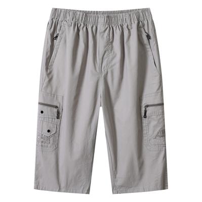Multi Zip Pocket Middle-aged Pants, Casual 7-inch Pants, Men's Elastic Pants