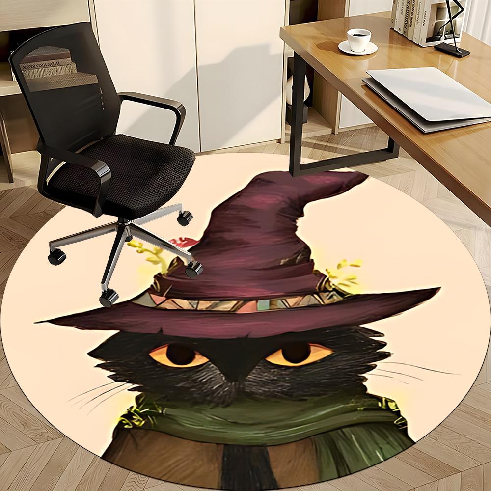 1pc Witch Cat Office Round Area Rug, Indoor Mat Suitable ForOffice, Under Office Chairs Bedroom Living Room Home Decor, Room Deco q031