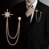 Metal Star Rhinestone Brooches Tassel Chain Crystal Lapel Pins Suit Coat Pin Jewelry Accessories