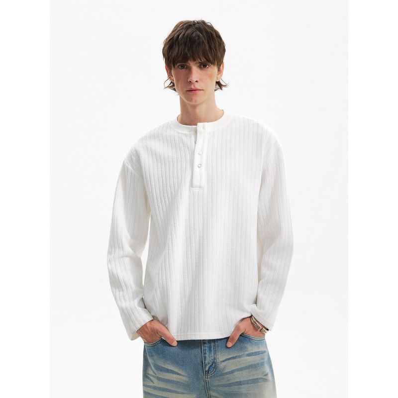 Blaexit Old Money Style Henry Collar Ribbed Black Knit Base Shirt Men's Long-Sleeve T-Shirt Autumn and Winter Inner Layer Top