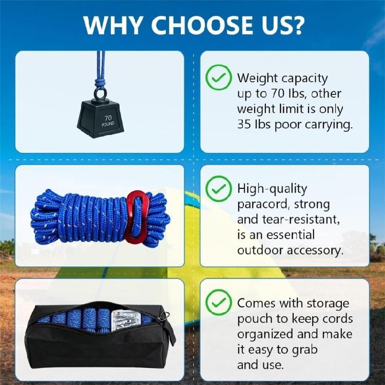 Outdoor Shelter Rope Tensioner Set with 8 Pulley-Style Adjusters and 10 Tie for Tent Use, Tie-Out Control, and Quick Camp Readiness