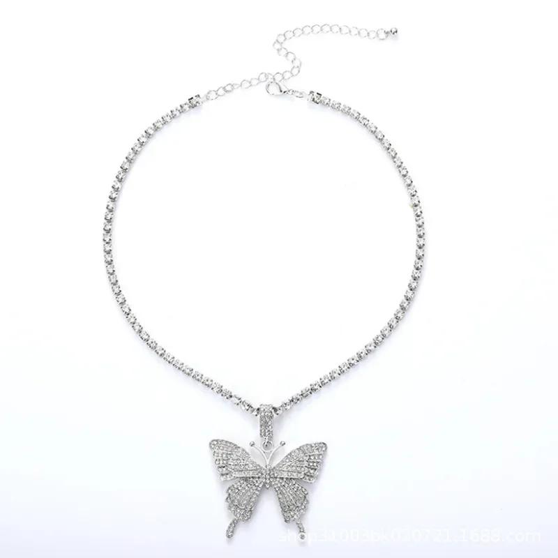 

Кубинское женское ожерелье с бабочкой, европейское и американское трансграничное ожерелье со стразами, панк-ретро, хип-хоп, аксессуары B-Silver