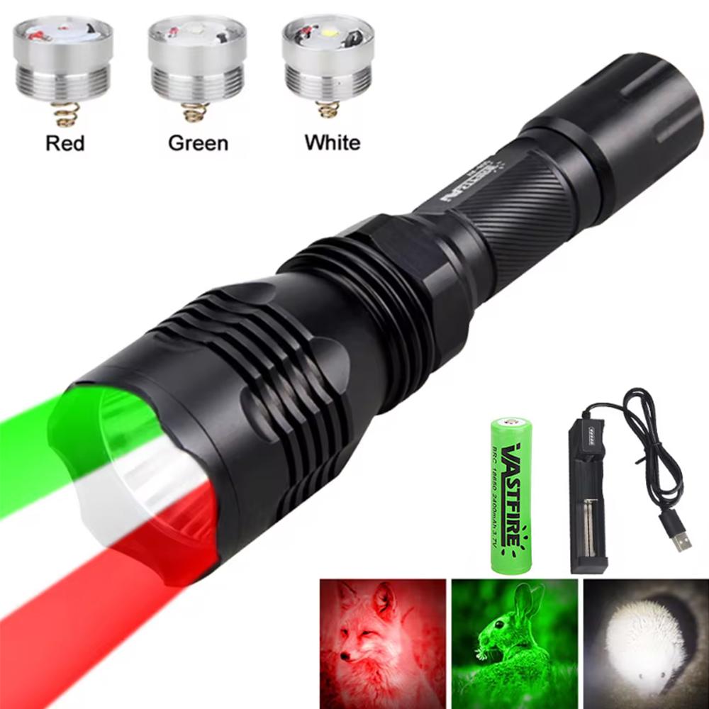 Powerful 400 Yards Professional Hunting Flashlight Tactical 1-Mode Green&Red&White LED Predator Torch Coyote Hog Varmint Lantern