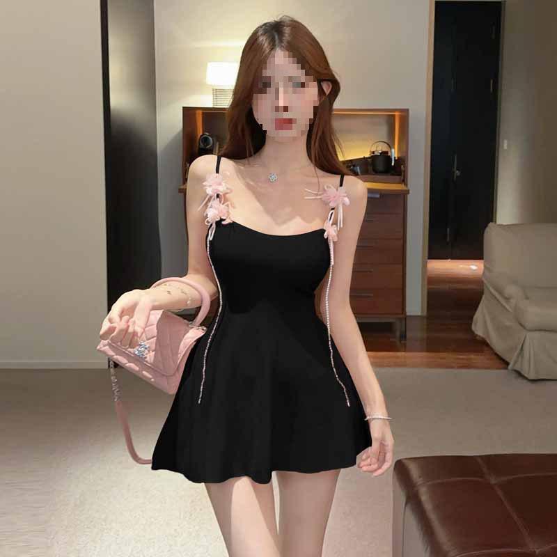 

2024 Women s Floral Solid Color Waist-Cinching Slimming Suspender Dress One Size