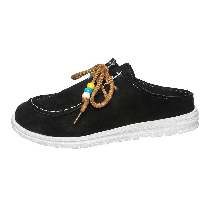 Autumn Baotou Half Slippers Women's 2025 New Plus Size Beaded Flat Casual One-Foot Slipper Slippers