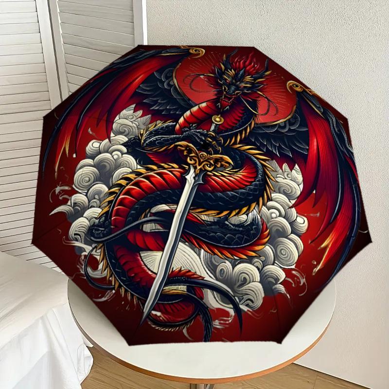 

1pc Dragon Sword Tattoo Design Umbrella with Plastic Handle,Suitable for All Seasons Home Travel Outdoor UmbrellaDD1154