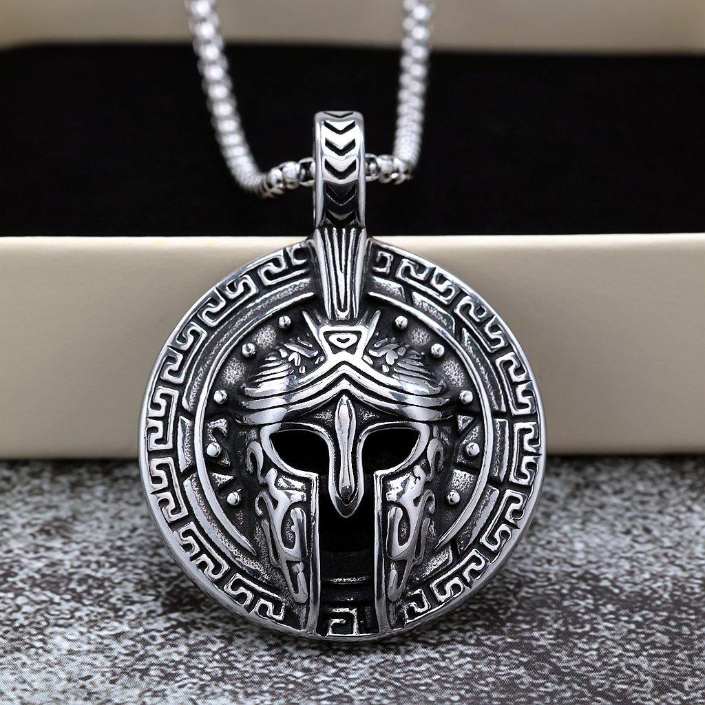 Vintage Solid Stainless Steel Spartan Warrior Mask Pendant Necklace For Men