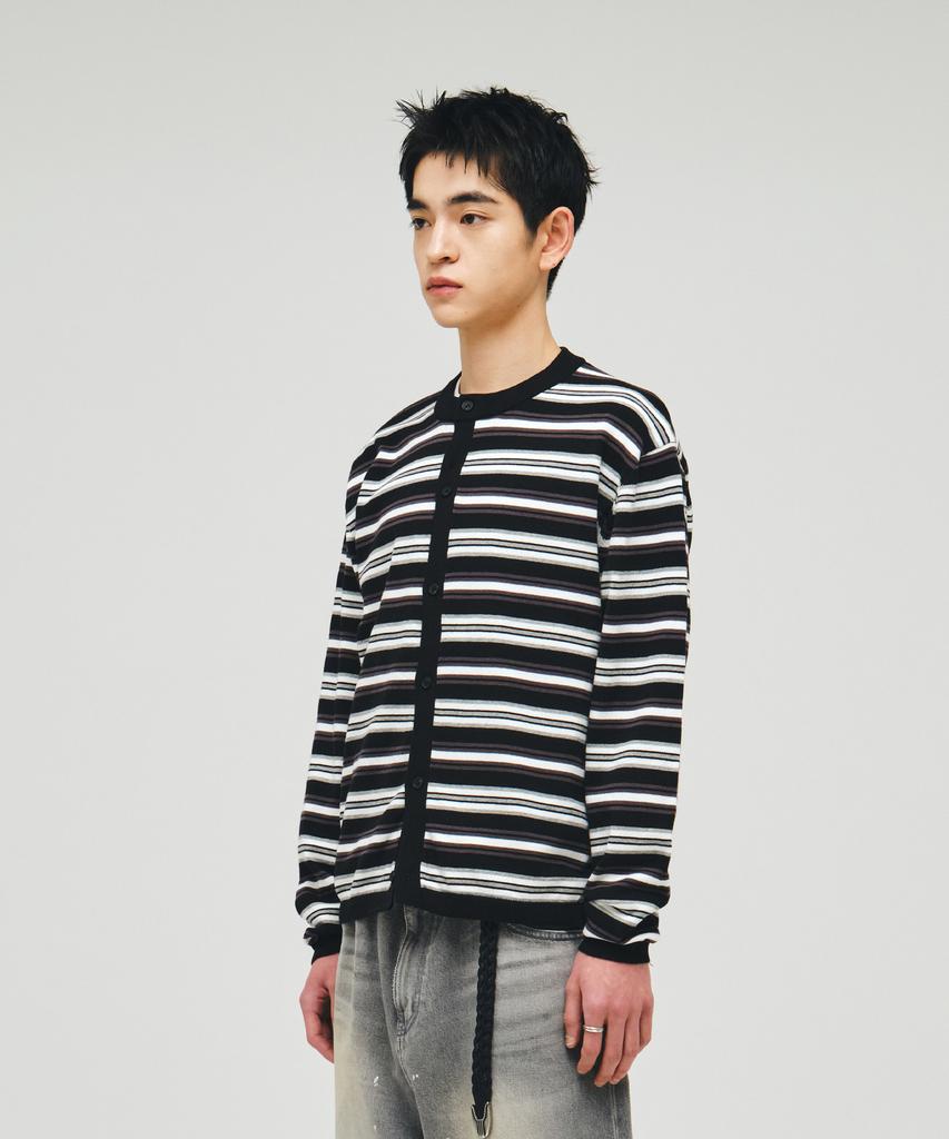 ECORR Washable Cotton Striped Crop Cardigan_Black