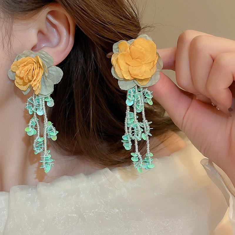 Eugen yarn temperament petal earrings ethnic style fashion retro stud earrings simple and versatile vacation style earrings women