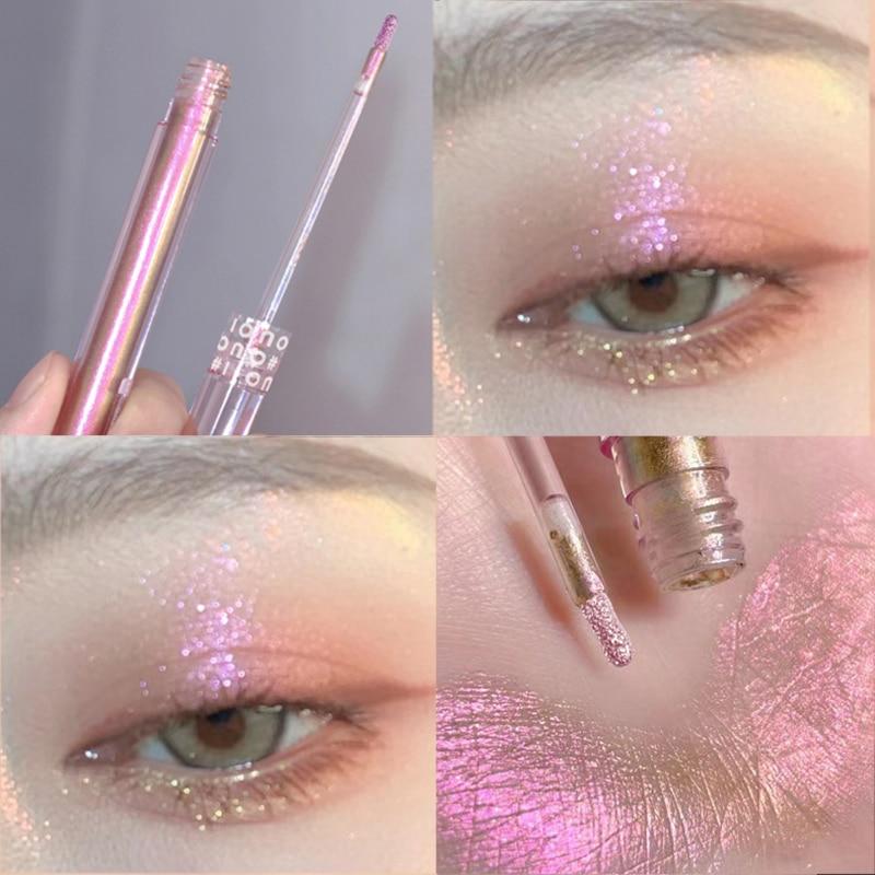 Ombre à paupières liquide fantaisie dorée, poudre Fine et brillante, perle couchée, ver à soie, ombre à paupières liquide, cosmétiques
