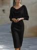 European and American temperament commuter swing collar drape bat sleeve medium long dress women's clothing