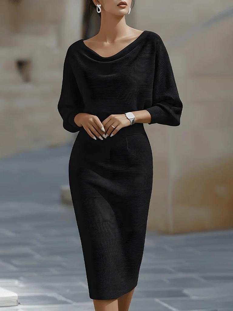 European and American temperament commuter swing collar drape bat sleeve medium long dress women's clothing