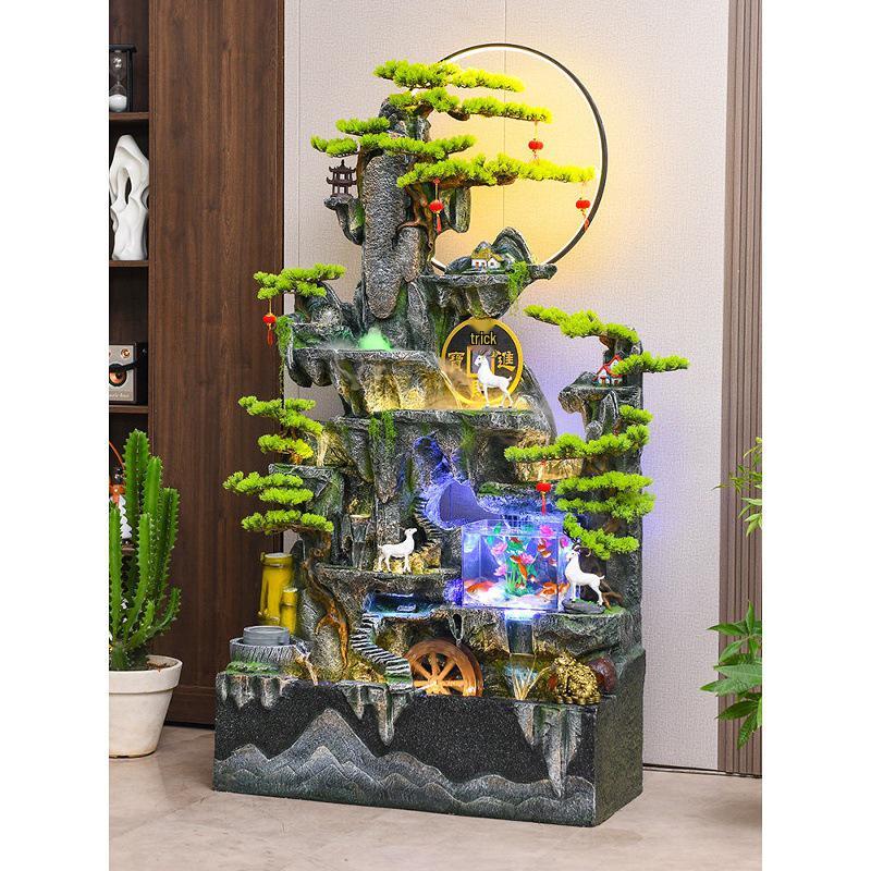 Large Feng Shui Rockery Water Fountain with Wheel for Living Room and Villa Décor