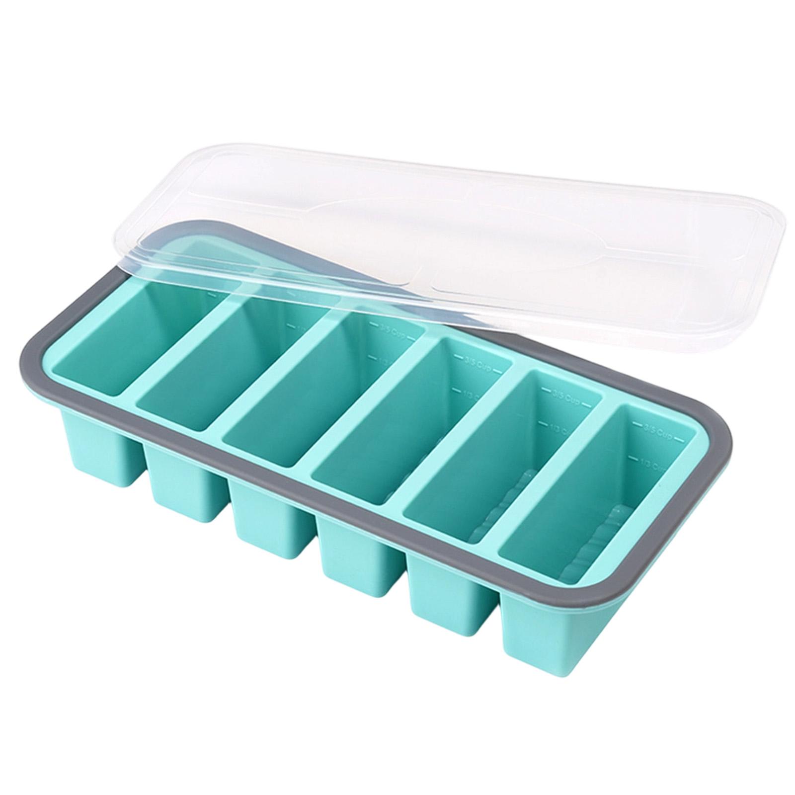 

Silicone Tray with Lid Large Rectangular Compartments Flexible Mold for Freezer Storage and Easy Release One Size синий