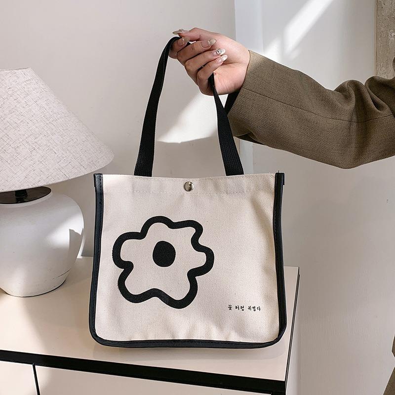 Women's Bag Tote Bento Bag, Simple and Versatile Portable Lunch Box Bag, Literary Handbag, Contrasting Color Canvas Bag