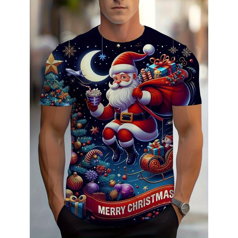 

Рождественская футболка с 3D-принтом, мужская модная, мужская и женская повседневная футболка с коротким рукавом, рубашка с Санта-Клаусом, топ-футболка на Рождественский вечер 6XL