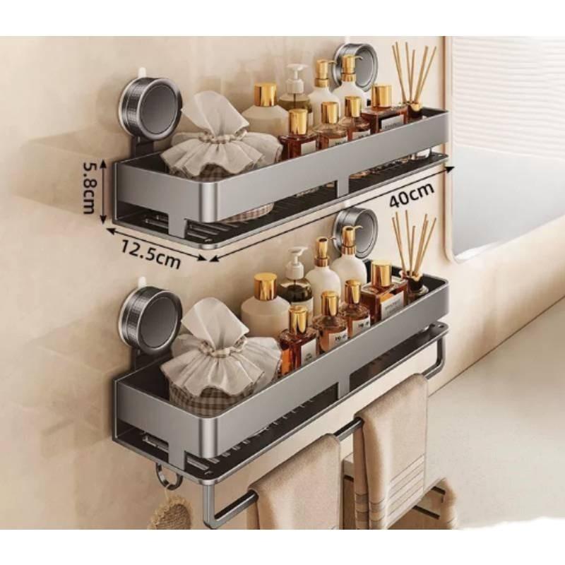 Modern Minimalist Abs Sucker Wall Shelf With Hooks For Bathroom And Toilet Storage
