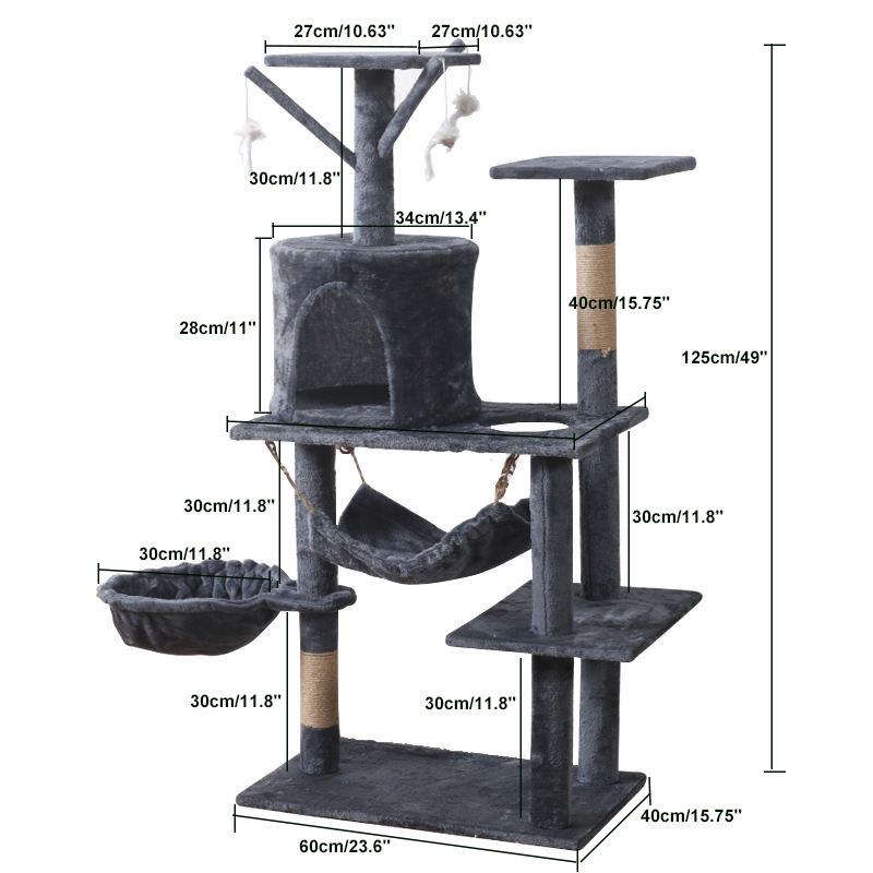 Velvet Cat Tree: Large Climbing Frame & Bed for Cats and Kittens, Space-Saving Design for All Seasons