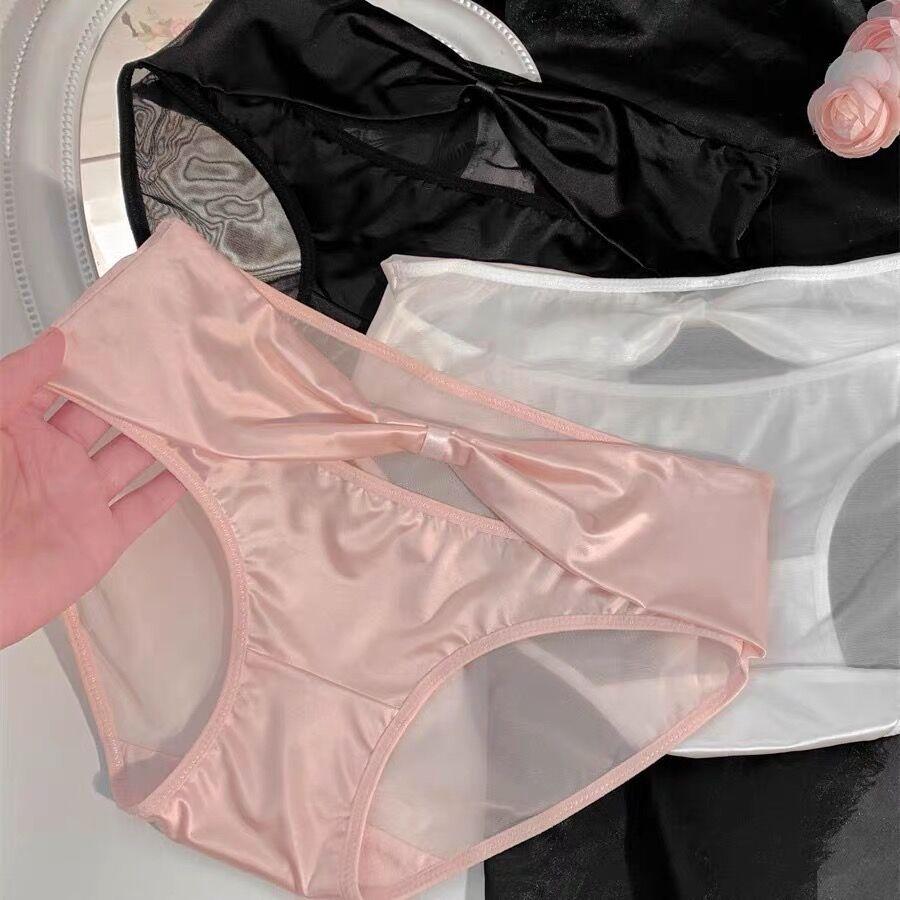 Lady Summer Pure Desire Sexy Lace Bowknot Net Gauze Hollow Ice Silk Low Waist Pack Hip Triangle Briefs