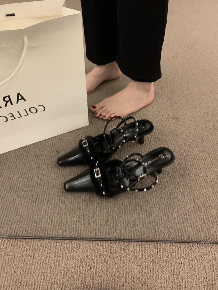 

Французский темперамент Стиль Высокий каблук Сандалии Женские Задние Пустые Волосатые Маленькие Кожаные Туфли Юбка Носить Мэри Джейн Одиночные Туфли 39 чёрный