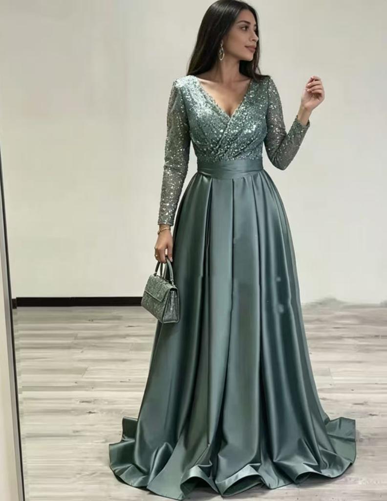 New French satin fishtail light luxury elegant temperament annual meeting host dress sequined long dress