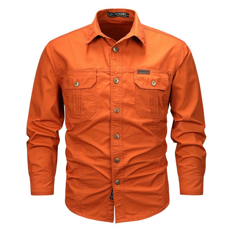 

Рубашки с длинным рукавом для мужчин Легкие рабочие рубашки шамбре с карманами Повседневные рубашки на пуговицах Свободного кроя Нарядные рубашки Мужская удобная рубашка в западном стиле 5XL оранжевый