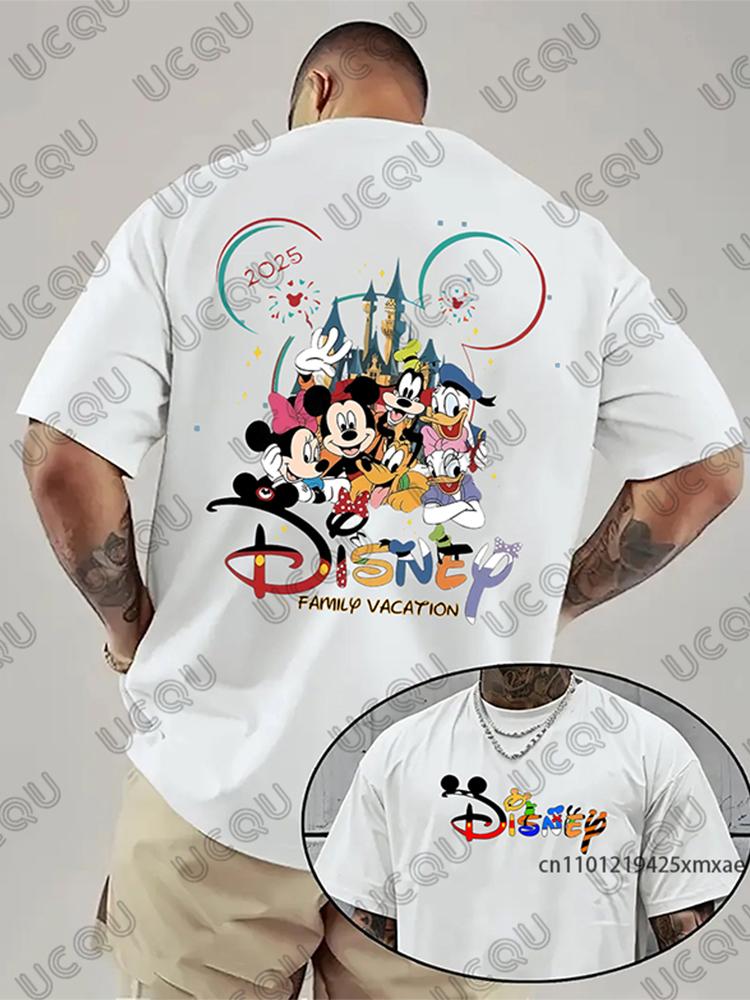2025 New Men’s Disney Family Vacation Print Cotton T-shirt Summer Short Sleeve O-neck Tees Casual Streetwear Oversize Unisex Top
