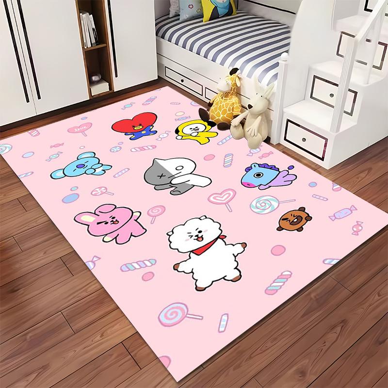 Pink Cartoon Character Carpet with Cute Animals and Candy Pattern Suitable for Use As an Anti-slip for Living Room Bedroom Sofas