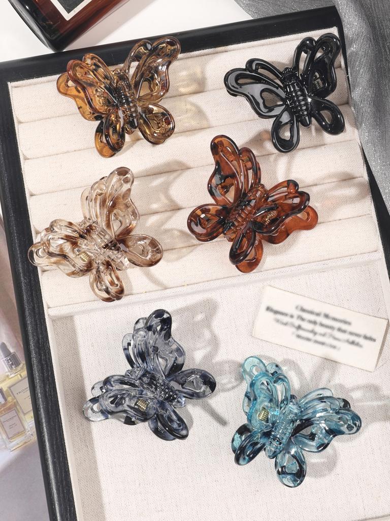 6 Pcs French Butterfly Hair Claw Clips,Small Leopard Hair Barrettes,Tortoise Bow Jaw Clips,Hair Accessory for Women Girls