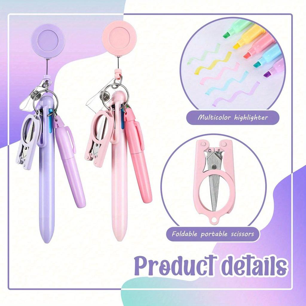Portable Stationery Set,   Can Cut Gauze, Extendable Zipper Badge Clip