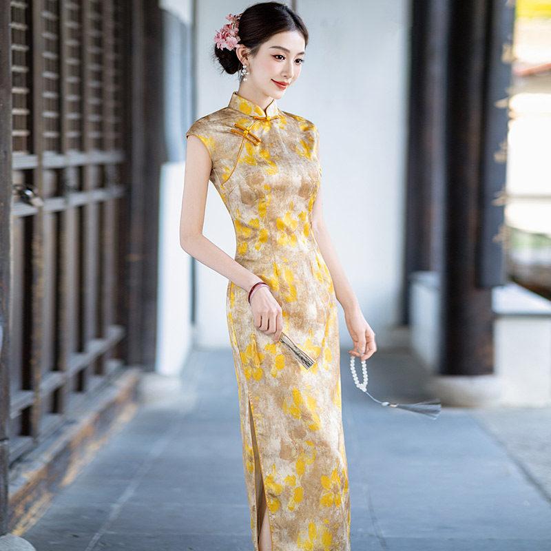 Yellow Sleeveless National Style New Chinese Suzhou Long Cheongsam Improved Young 1011 New Women's Premium Sense