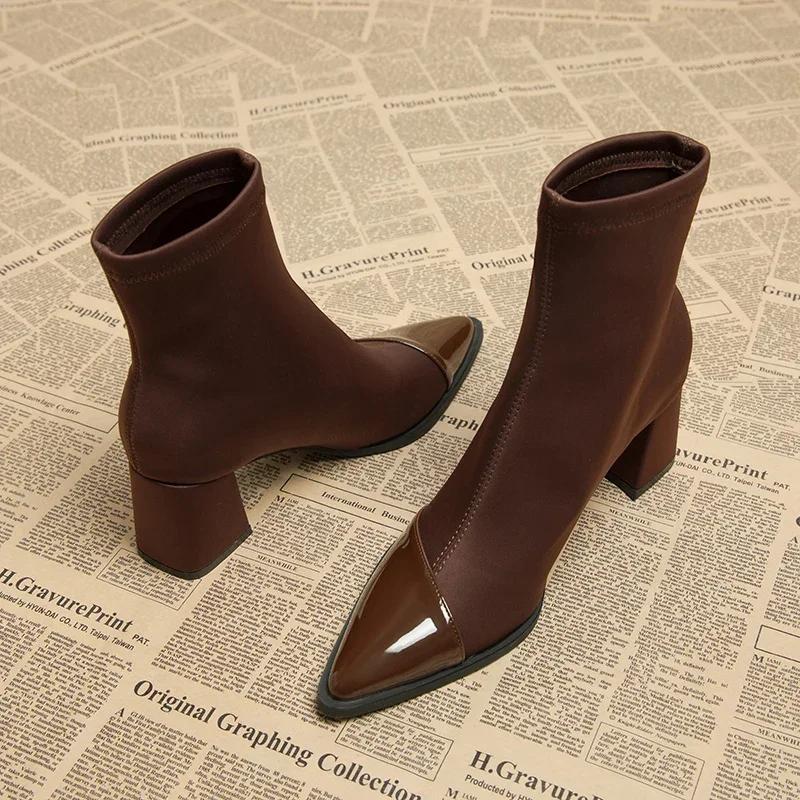 Fashion Sexy Women High Heels Ankle Boots Pointed Toe Fashion Shoes 2025 Trend Autumn Winter Chelsea Boots Brand Pumps Sock Botas Mujer