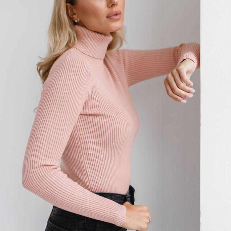 Women's Autumn High Neck Knit Base Layer Sweater High Neck Pullover Knitwear Knit Top for Amazon Europe and America