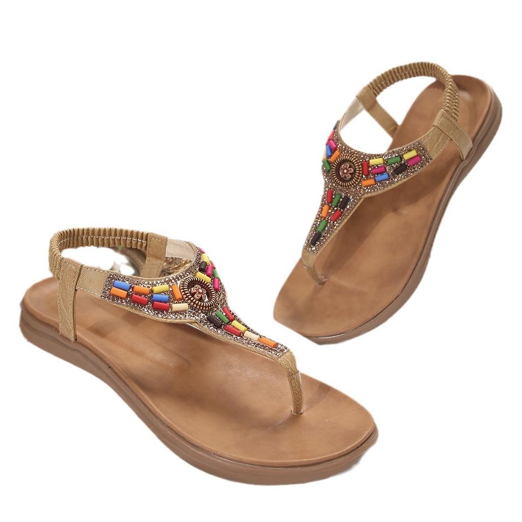 Léto 2025 nové etnické sandály dámské cestovní plážové bohémské retro korálkové žabky sandály dámské