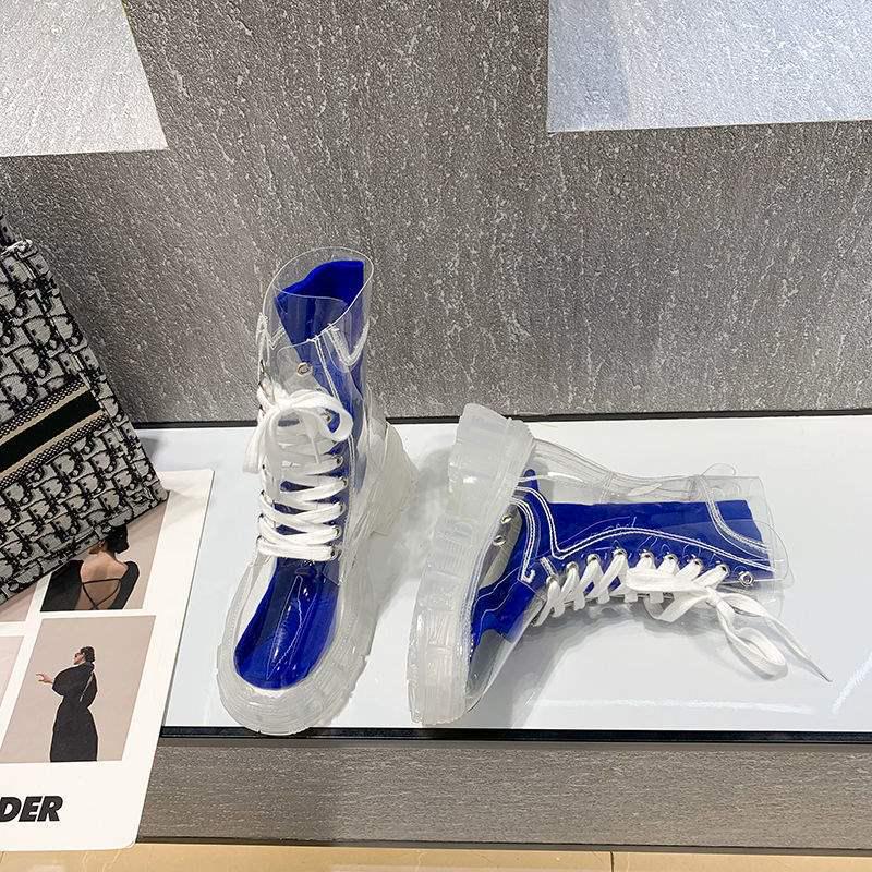 Transparente Schnür-Martin-Boots im koreanischen Stil: Kristallsohle, Knöchel-Sneakers mit dicker Sohle für Damen und Studentinnen - Modische Regenstiefel