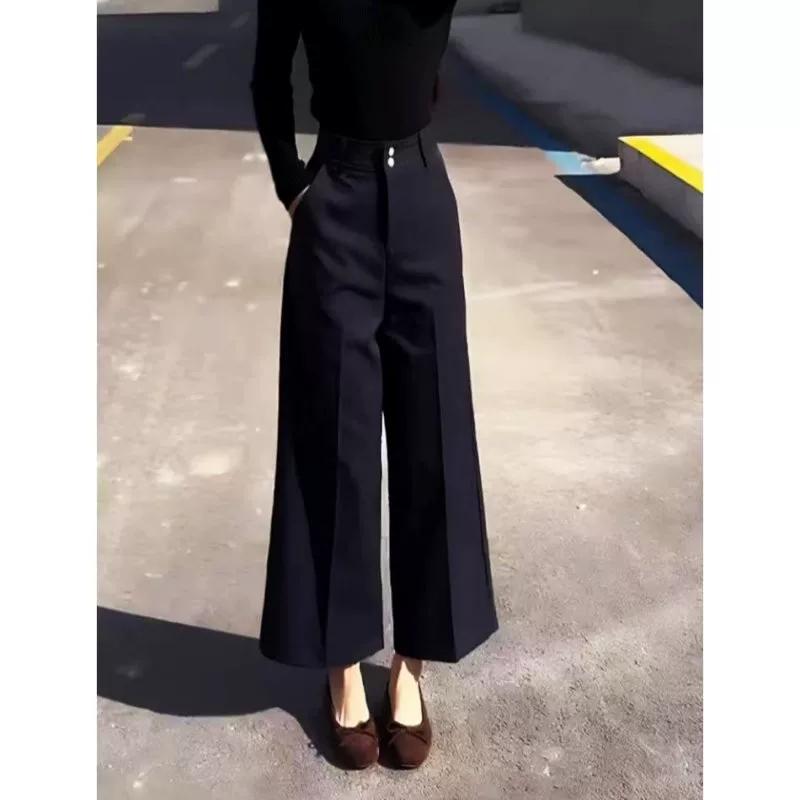 Black Women s Suit Pants Summer 2026 New Fashion Stylish Versatile High-Waisted Slim-Fit Straight-Leg Pants S чёрный