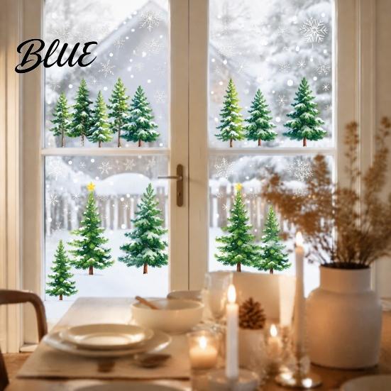 Snowflake Glass Sticker 2Pcs Christmas Window Clings Winter Green Pine Tree Static Easy Apply Stickers Snow Dots Xmas Decals for Home Shop