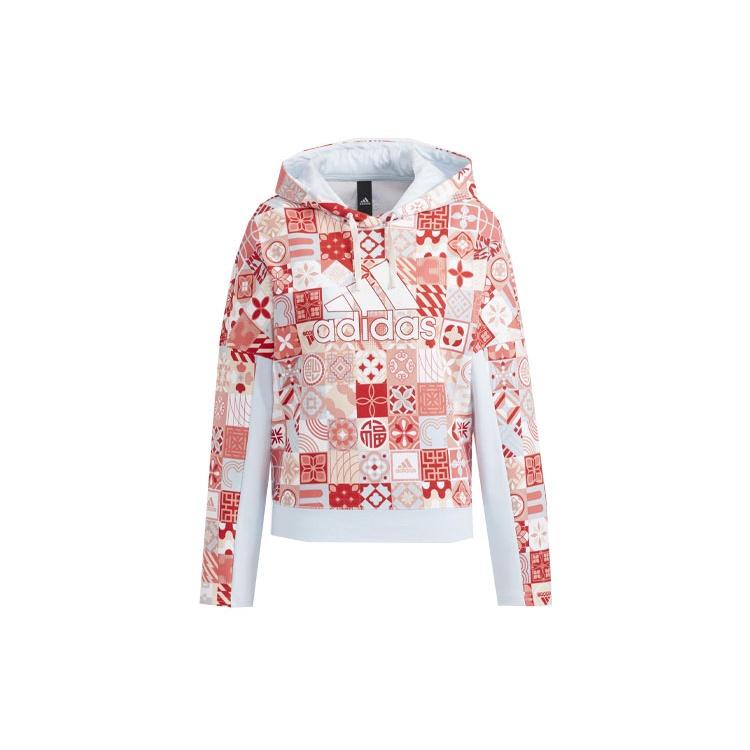 (WMNS) adidas Full Print Athleisure Casual Sports hooded Pullover Hoodie Red Women s HC2795 S