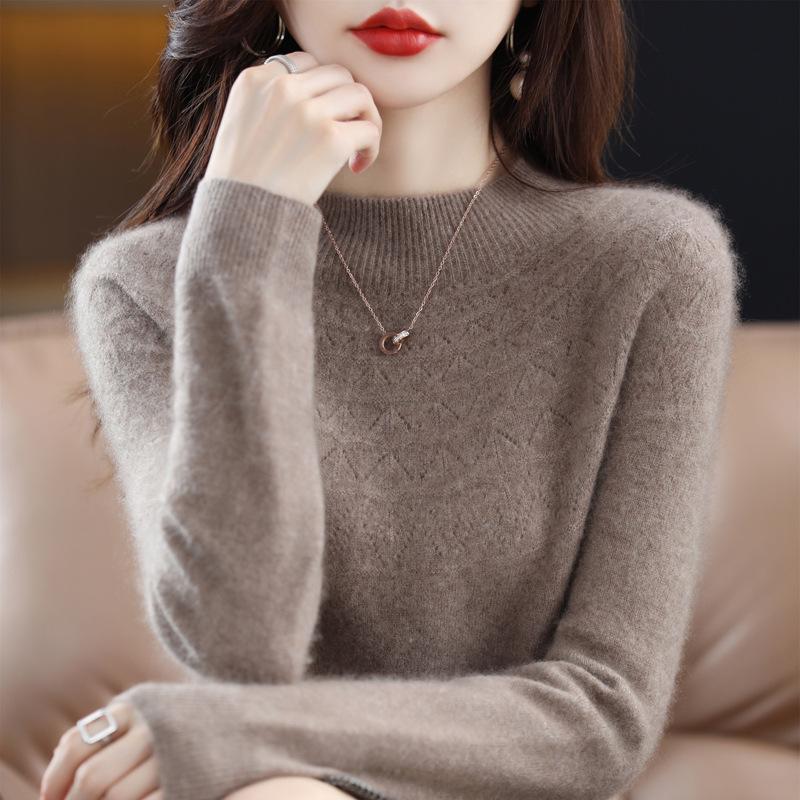 Women's Slim Cashmere Wool Sweater: Autumn/Winter Half-High Collar, Thick Seamless Knit Trend