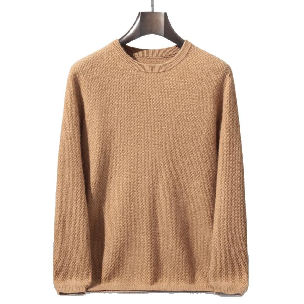 New cashmere round neck simple solid color honeycomb needle pullover loose middle-aged and young knitted sweater