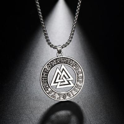 Teamer Viking Necklace for Men Norse Runes Pendant Valknut Odin Symbol Scandinavian Amulet Warrior Jewelry