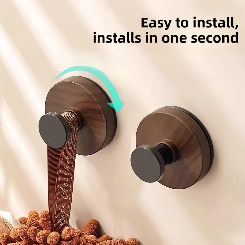 Walnut Wood Pattern Suction Cup Knob Hook for Bathroom and Kitchen Wall-mounted Storage Rack Without Drilling Clothes Hanger Hanging Frame