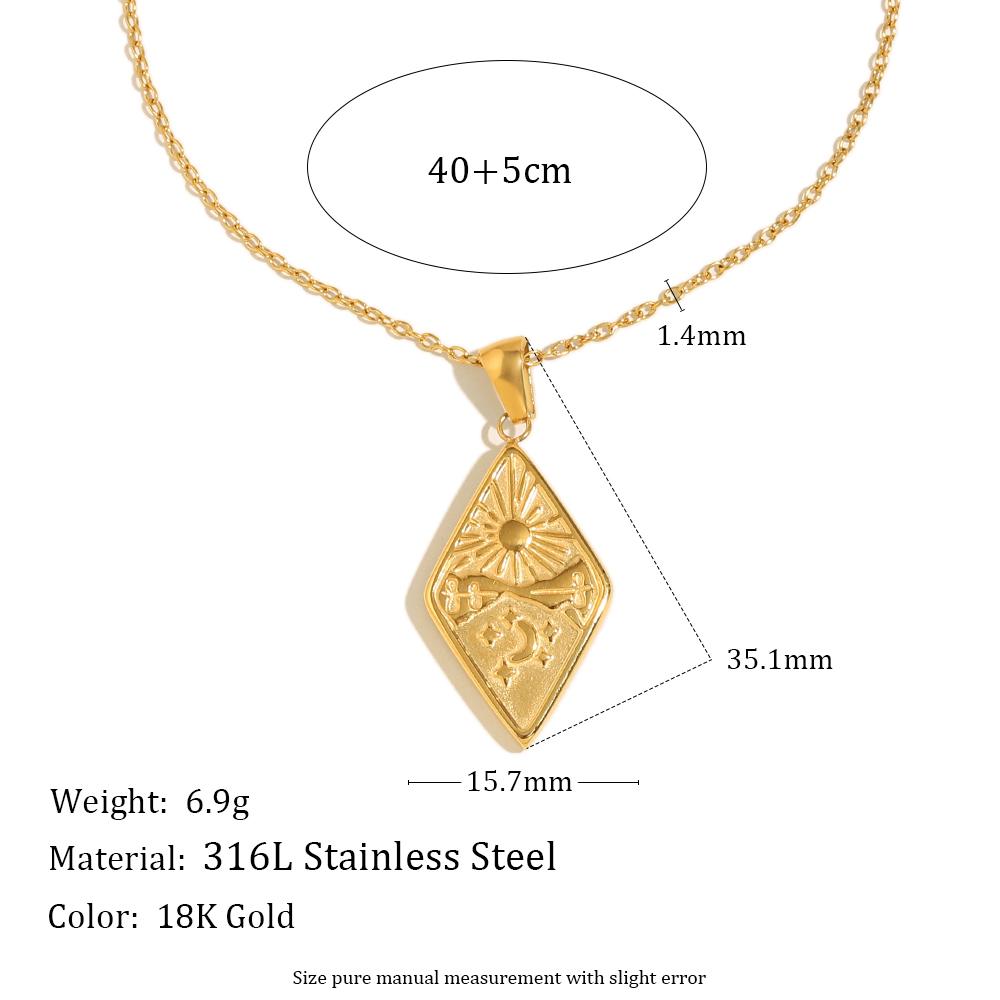 

MamacitaSlay 316L Stainless Steel Rhombus Sun Moon Star Necklace Party Waterproof Neck Jewelry Women s Unique Elegant Necklace 45cm золотой