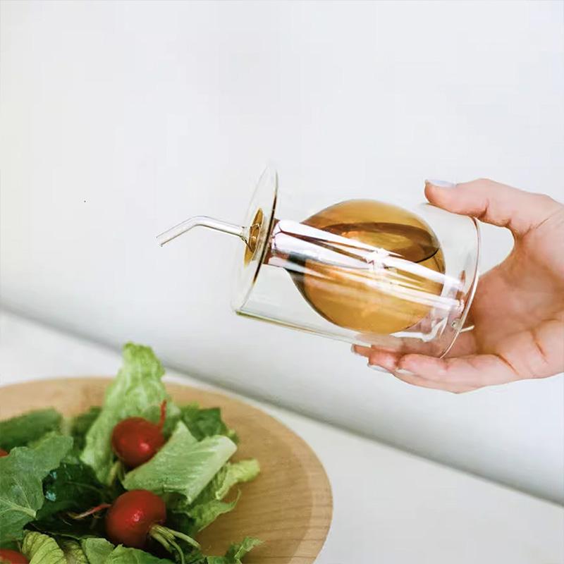 Double Glass Oil Jug Oil Tank Vinegar Jar Seasoning Bottle Olive Oil Jug Kitchen Utensils Transparent Color Seasoning Tools